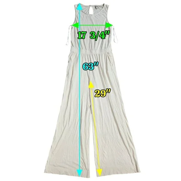 Pact Portside Organic Cotton Linen Cream Wide Leg Sleeveless Jumpsuit Lagenlook - Picture 2 of 12